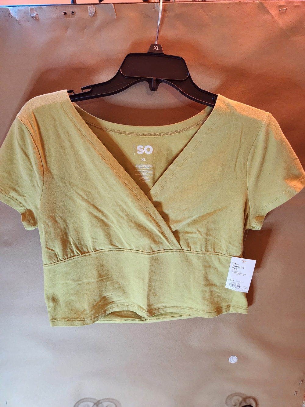 XL SO Green V-Neck Cropped Wrap Top